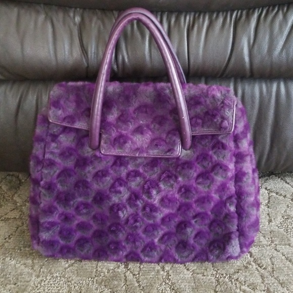 Terri Moore Handbags - Purple Faux Fur Terri Moore Hobo Leather Handbag